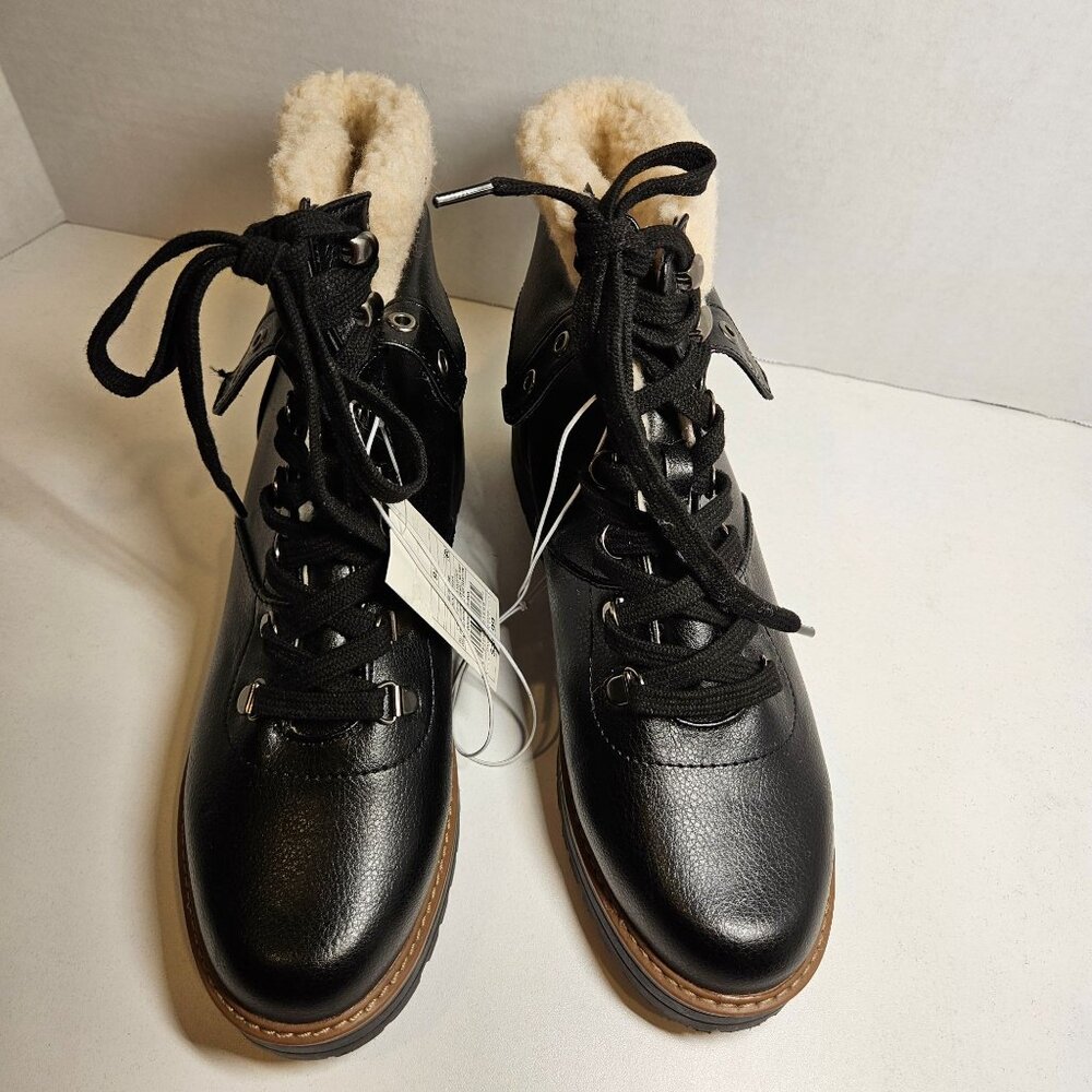 NWT Universal Thread Boots Womens 9.5 Karissa Black Lace Up Ankle Faux Sherpa - Picture 5 of 11